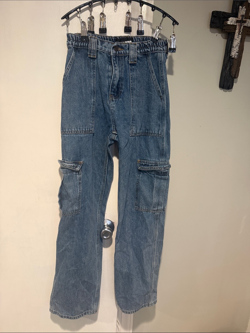 Fashion Nova Blue Straight-Leg Cargo Jeans